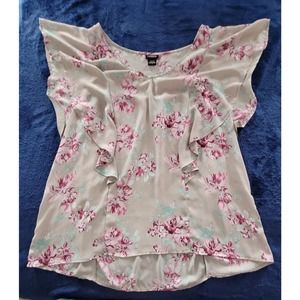 Torrid Grey Lavendar Pink Floral Ruffle Georgette Blouse 1X